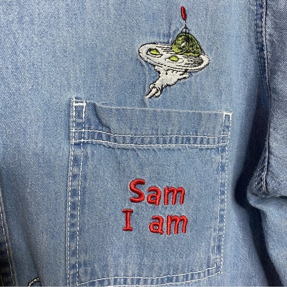 Dr Seuss vintage blue soft,thin,Sam I am denim short sleeve shirt SZ-q14/16 - Picture 5 of 8